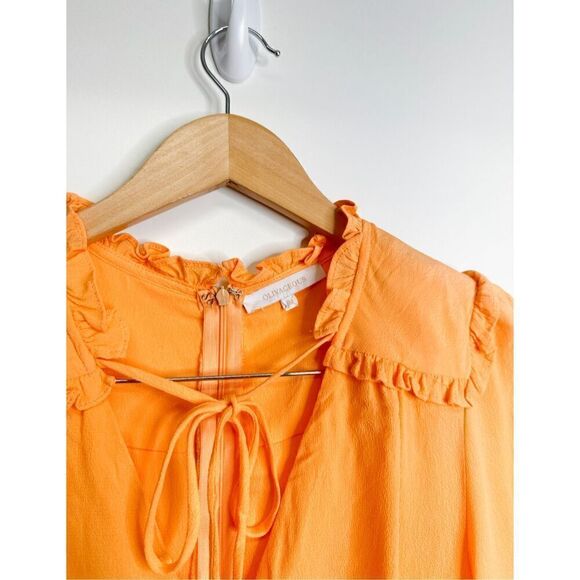 Olivaceous Romper Size Medium Womens Orange V Neck Tie Front 2/4 Sleeve - Picture 2 of 6